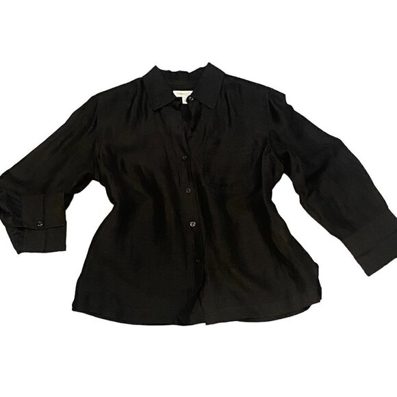 Coldwater Creek Linen & Silk Button Up Top Sz PS Black #227L - Picture 1 of 12